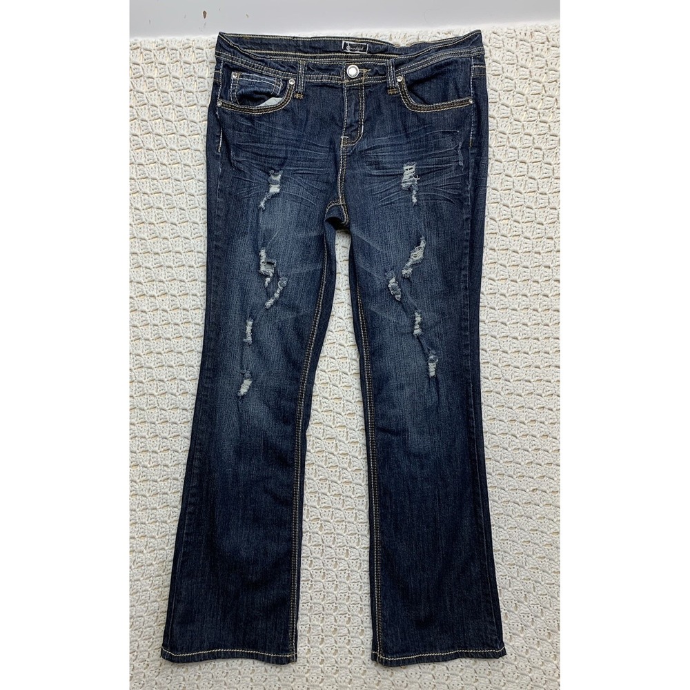 Soundgirl Jeans Womens Size 15 (W34 L32) Flare Bootcut Blue Denim Distressed